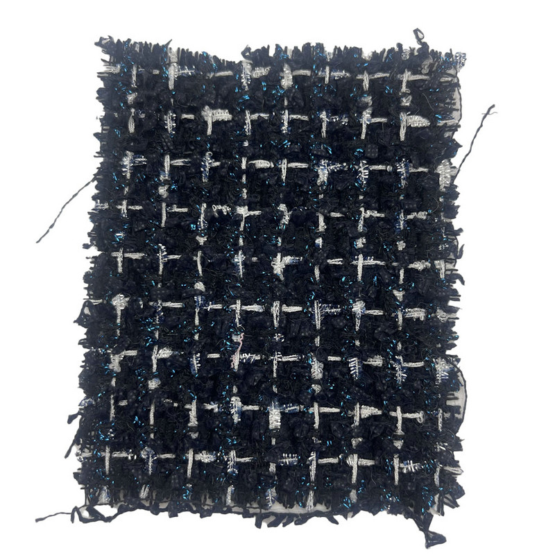 Luksus mørkeblå med blå metallisk blanding ternet tweed stoffer til dametøj 23511