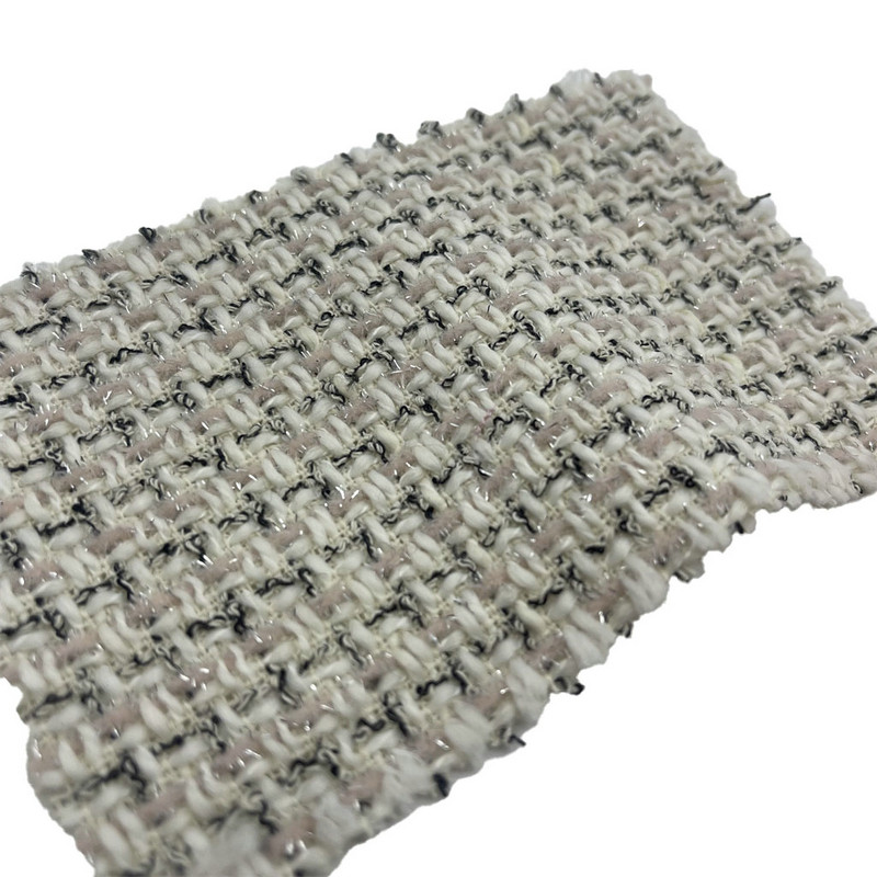 Lyserød ternet metallisk tweed modestof til kjole 23523