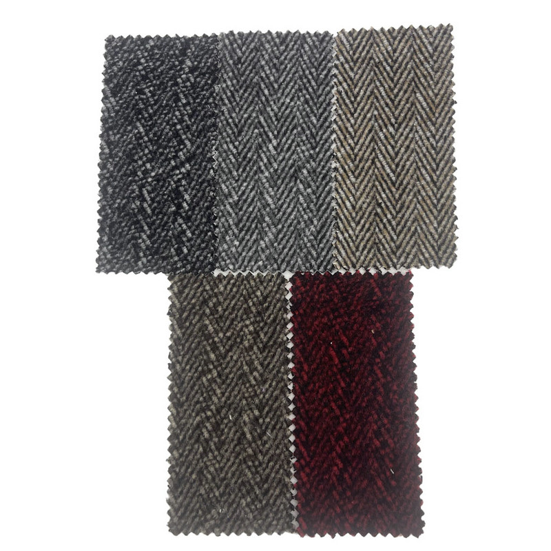 Sort rød uld sildebensbørste tykt tweed stof til beklædningsgenstande 4298